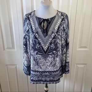 ElluminNation Boho Hippie Scroll Print Tunic Top S